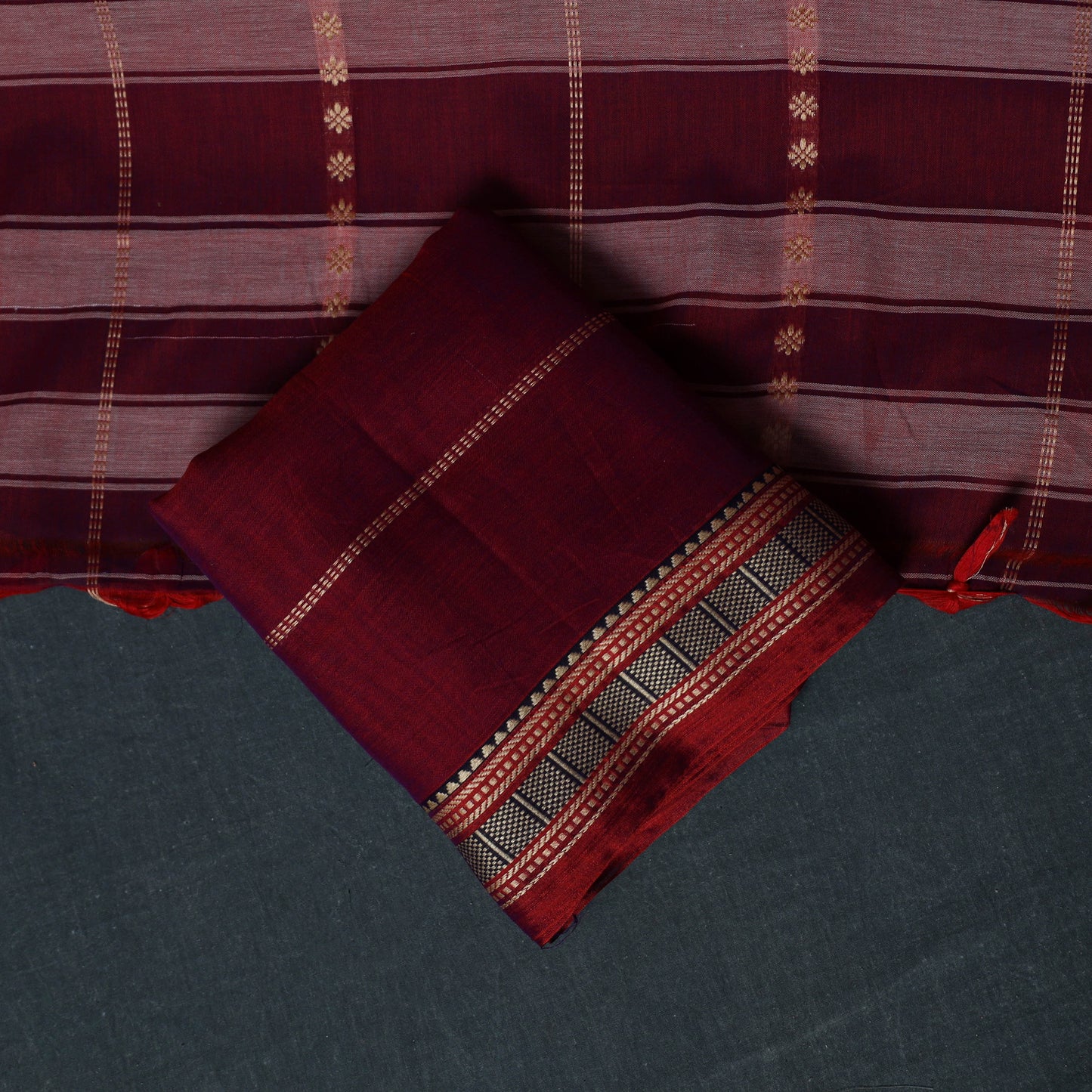 Dharwad Woven Cotton 3pc Unstitched Dress Material Suit Set with Border 37