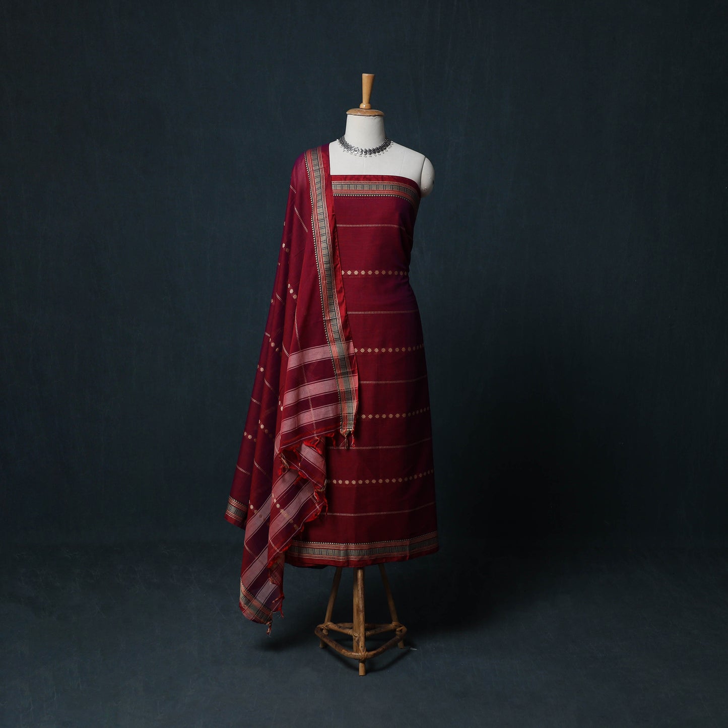 Dharwad Woven Cotton 3pc Unstitched Dress Material Suit Set with Border 37