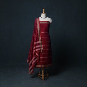 Dharwad Woven Cotton 3pc Unstitched Dress Material Suit Set with Border 37