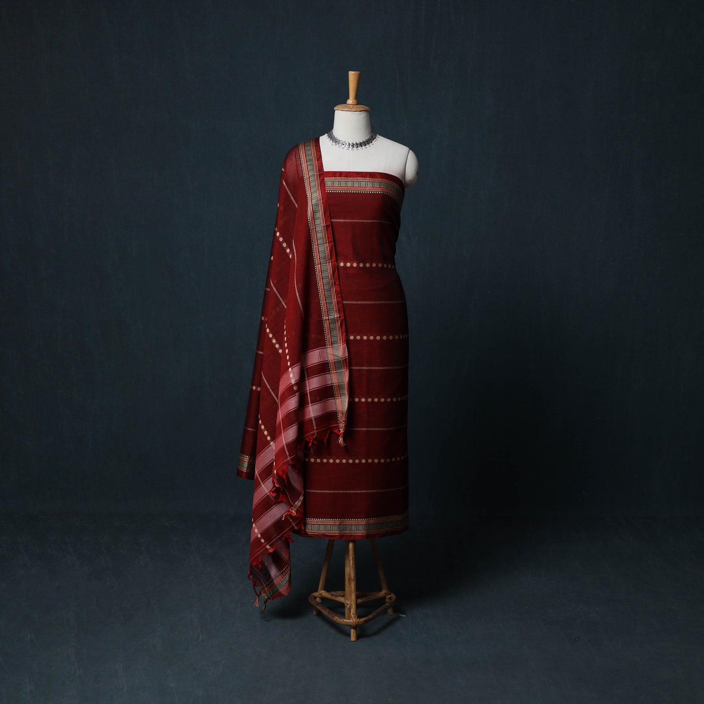 Dharwad Woven Cotton 3pc Unstitched Dress Material Suit Set with Border 38