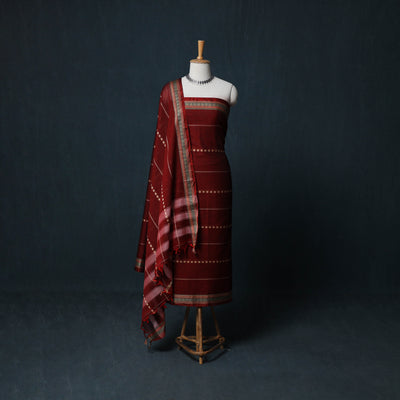 Dharwad Woven Cotton 3pc Unstitched Dress Material Suit Set with Border 38