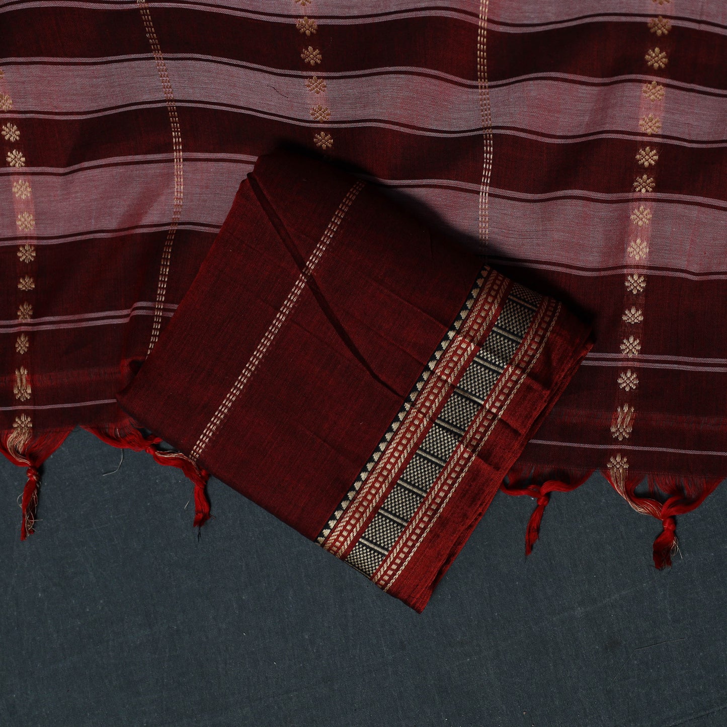 Dharwad Woven Cotton 3pc Unstitched Dress Material Suit Set with Border 38