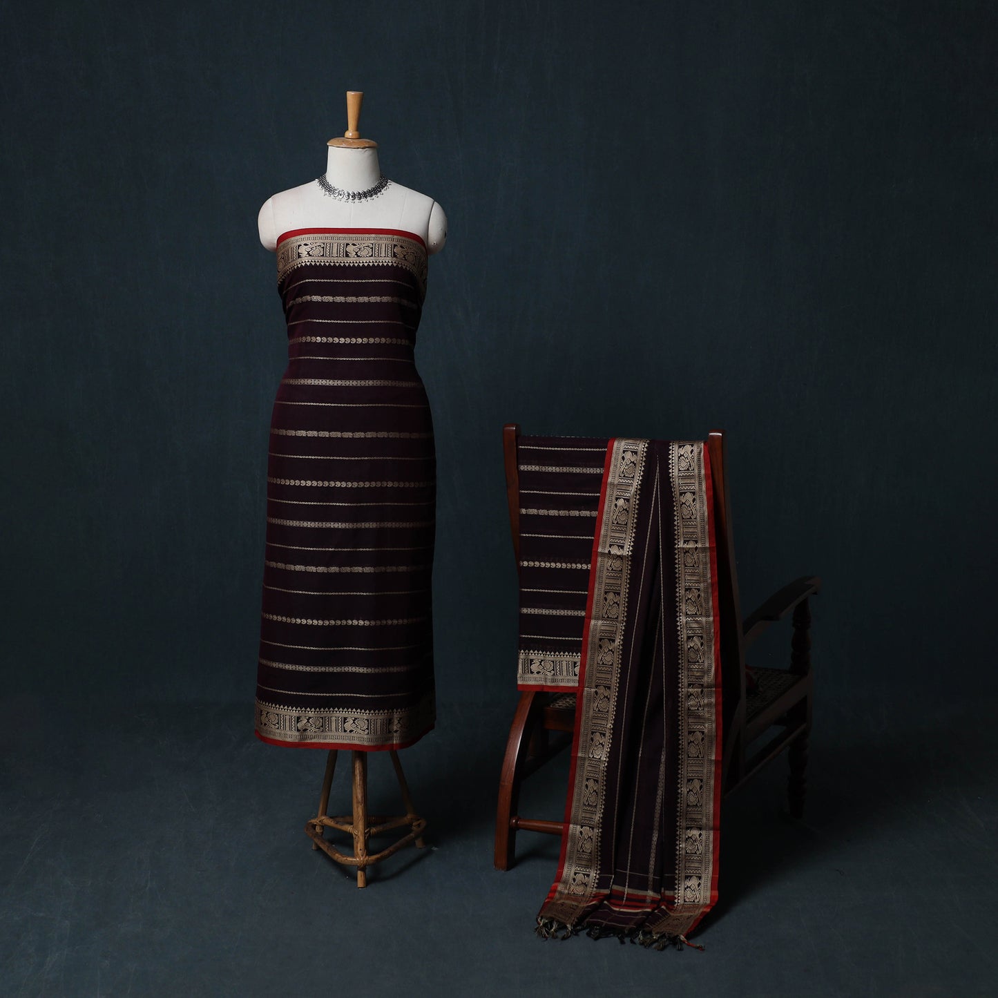 Dharwad Woven Cotton 3pc Unstitched Dress Material Suit Set with Border 39