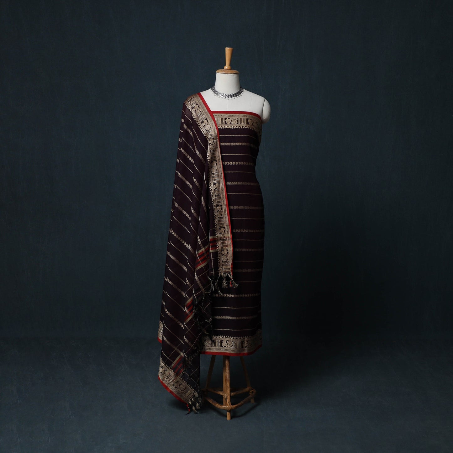 Dharwad Woven Cotton 3pc Unstitched Dress Material Suit Set with Border 39