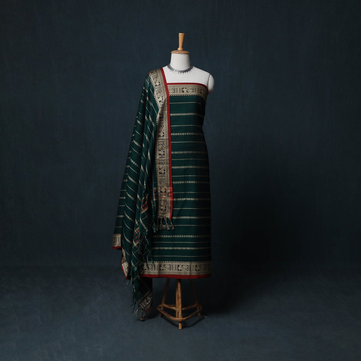 Dharwad Woven Cotton 3pc Unstitched Dress Material Suit Set with Border 40