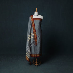 Grey - Dharwad Cotton 3pc Unstitched Dress Material Suit Set with Woven Zari Border 41