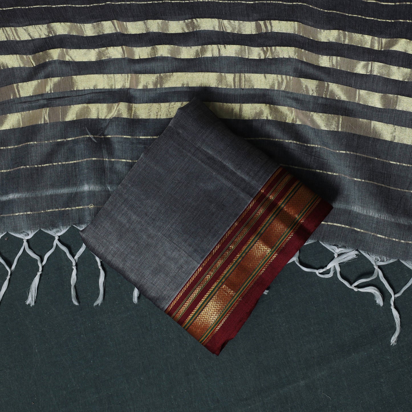 Dharwad Cotton 3pc Unstitched Dress Material Suit Set with Woven Zari Border 41