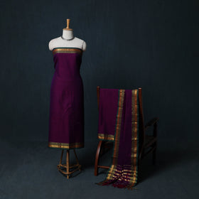 Dharwad Cotton 3pc Unstitched Dress Material Suit Set with Woven Zari Border 42