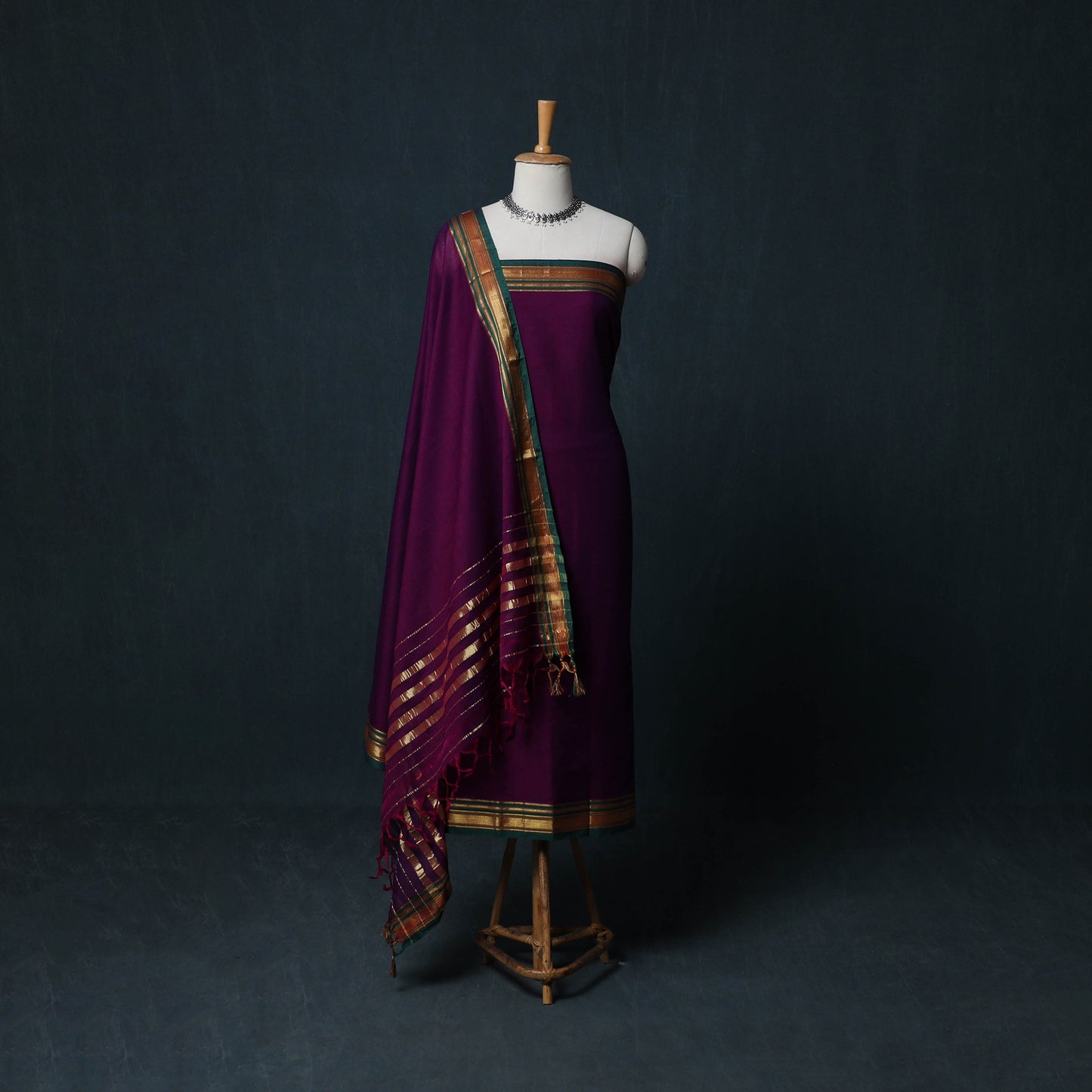 Dharwad Cotton 3pc Unstitched Dress Material Suit Set with Woven Zari Border 42