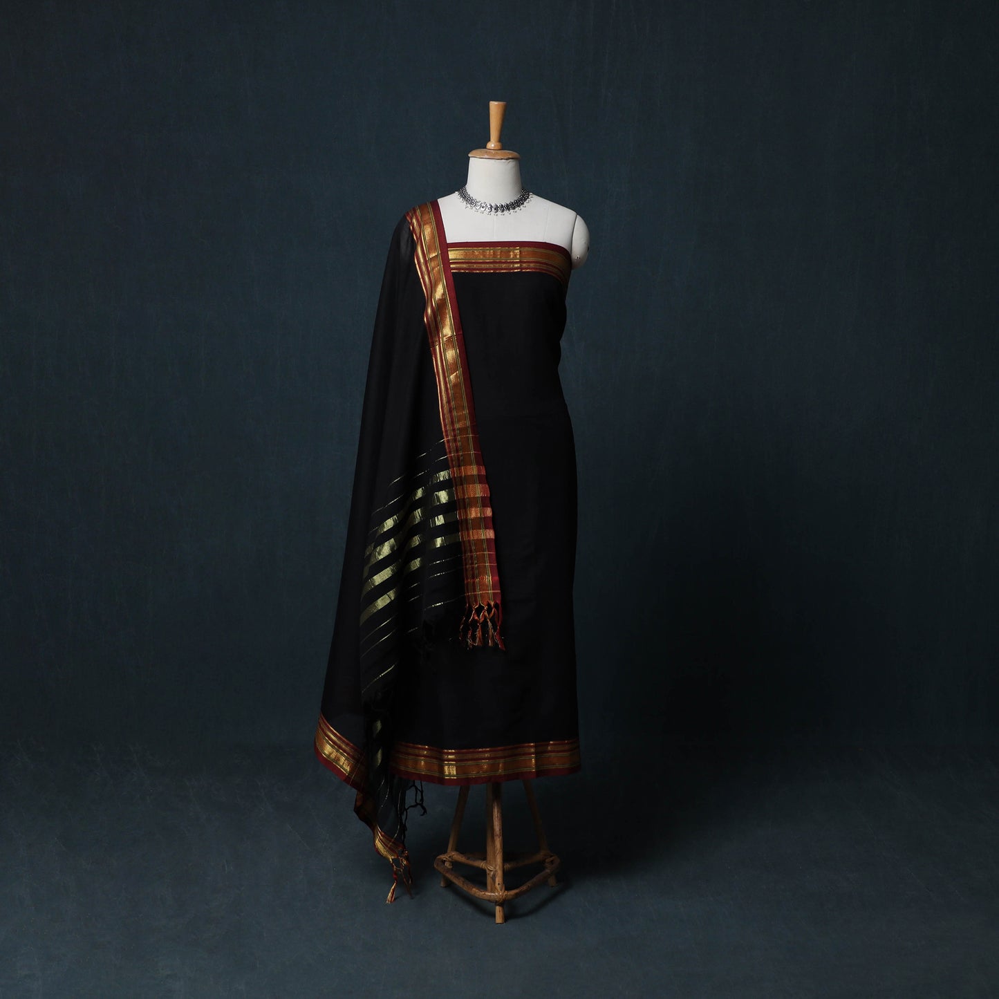 Dharwad Cotton 3pc Unstitched Dress Material Suit Set with Woven Zari Border 43