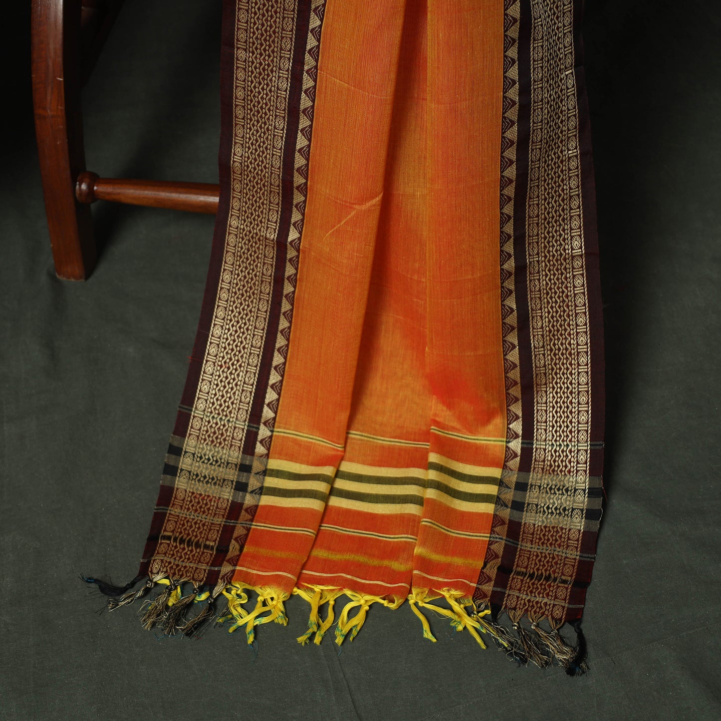 Orange - Dharwad Woven Mercerised Cotton 3pc Unstitched Dress Material Suit Set 63