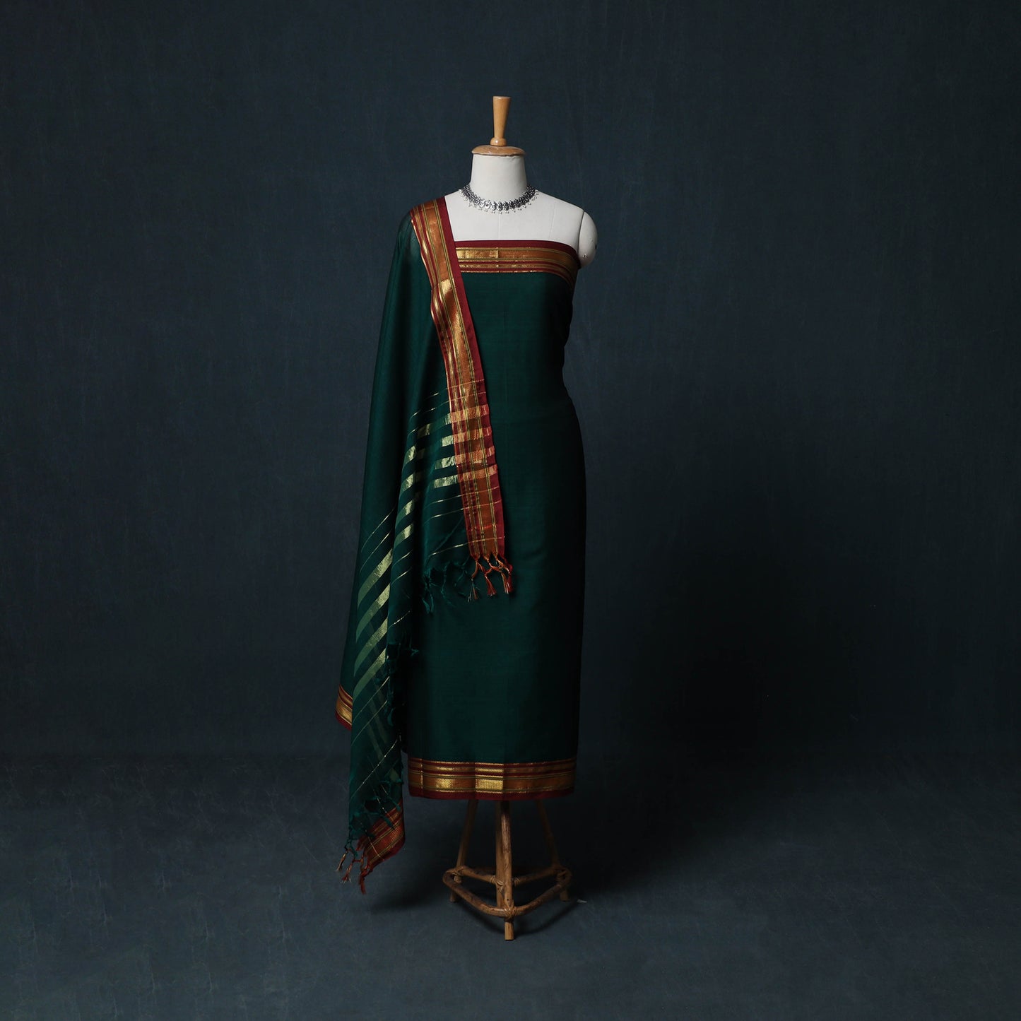 Dharwad Cotton 3pc Unstitched Dress Material Suit Set with Woven Zari Border 45
