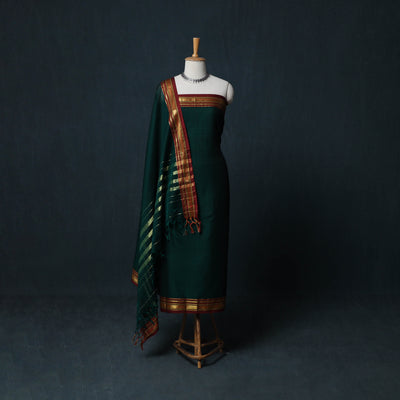 Dharwad Cotton 3pc Unstitched Dress Material Suit Set with Woven Zari Border 45