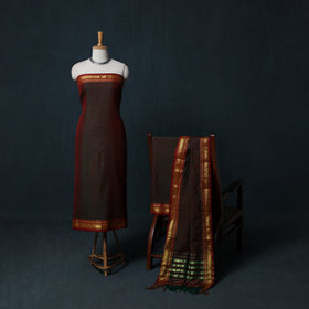 Dharwad Cotton 3pc Unstitched Dress Material Suit Set with Woven Zari Border 46
