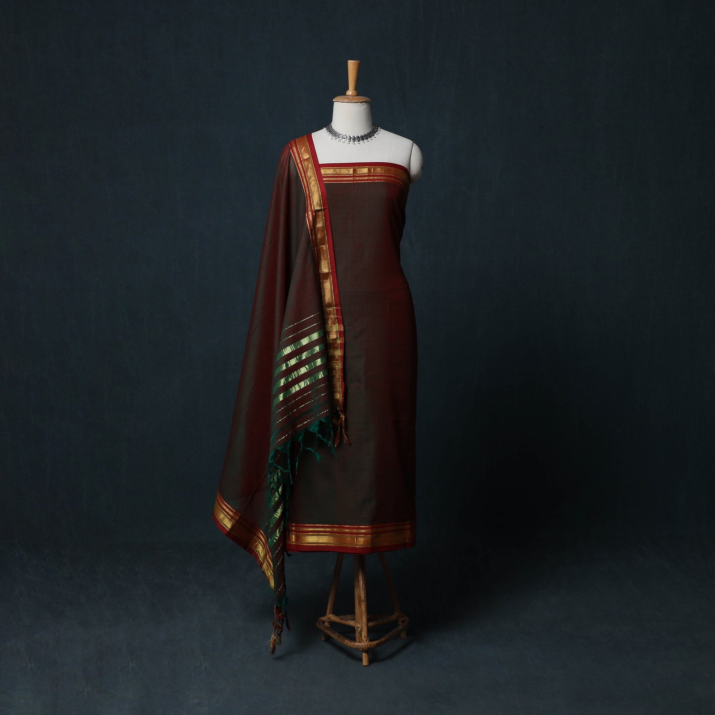 Dharwad Cotton 3pc Unstitched Dress Material Suit Set with Woven Zari Border 46