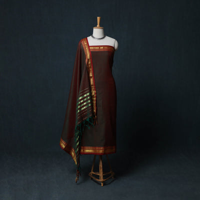Dharwad Cotton 3pc Unstitched Dress Material Suit Set with Woven Zari Border 46