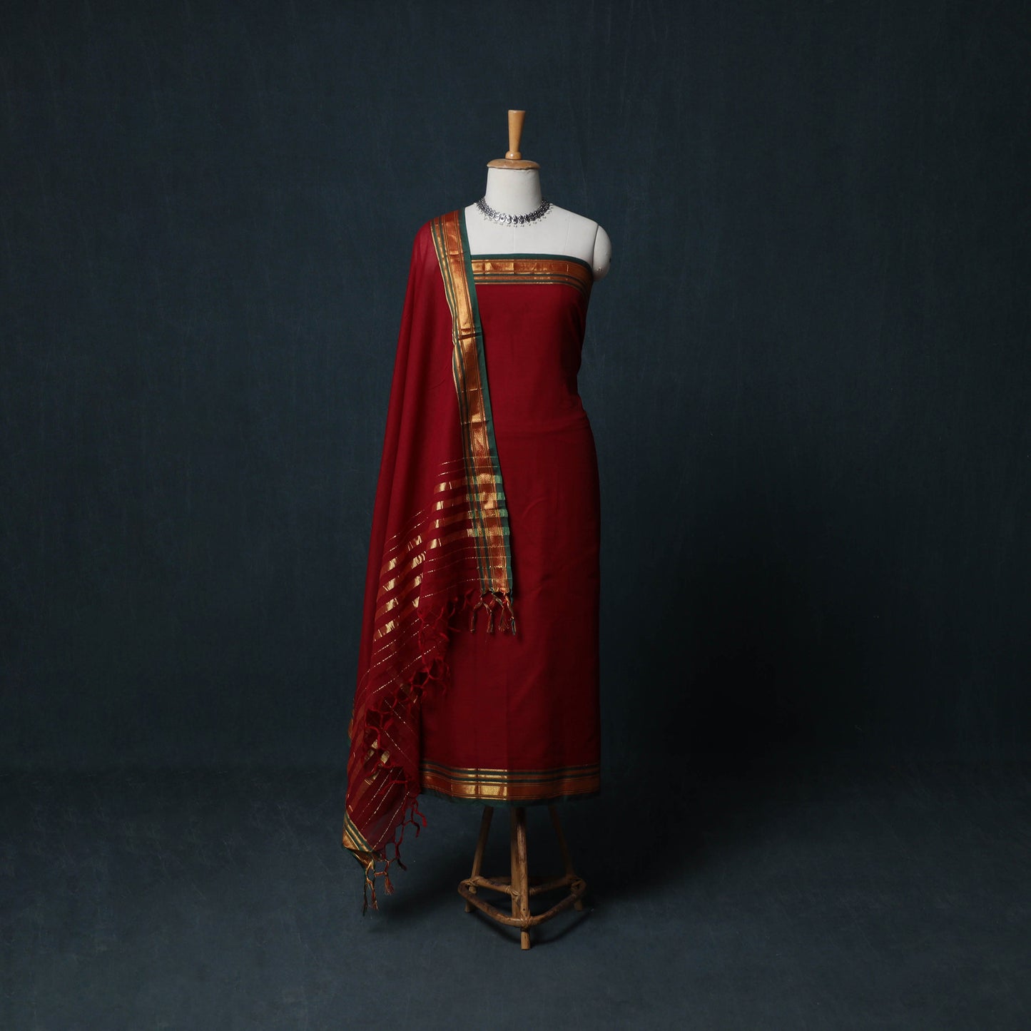 Dharwad Cotton 3pc Unstitched Dress Material Suit Set with Woven Zari Border 47