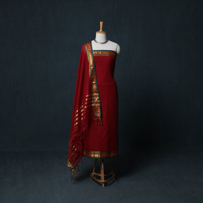 Dharwad Cotton 3pc Unstitched Dress Material Suit Set with Woven Zari Border 47