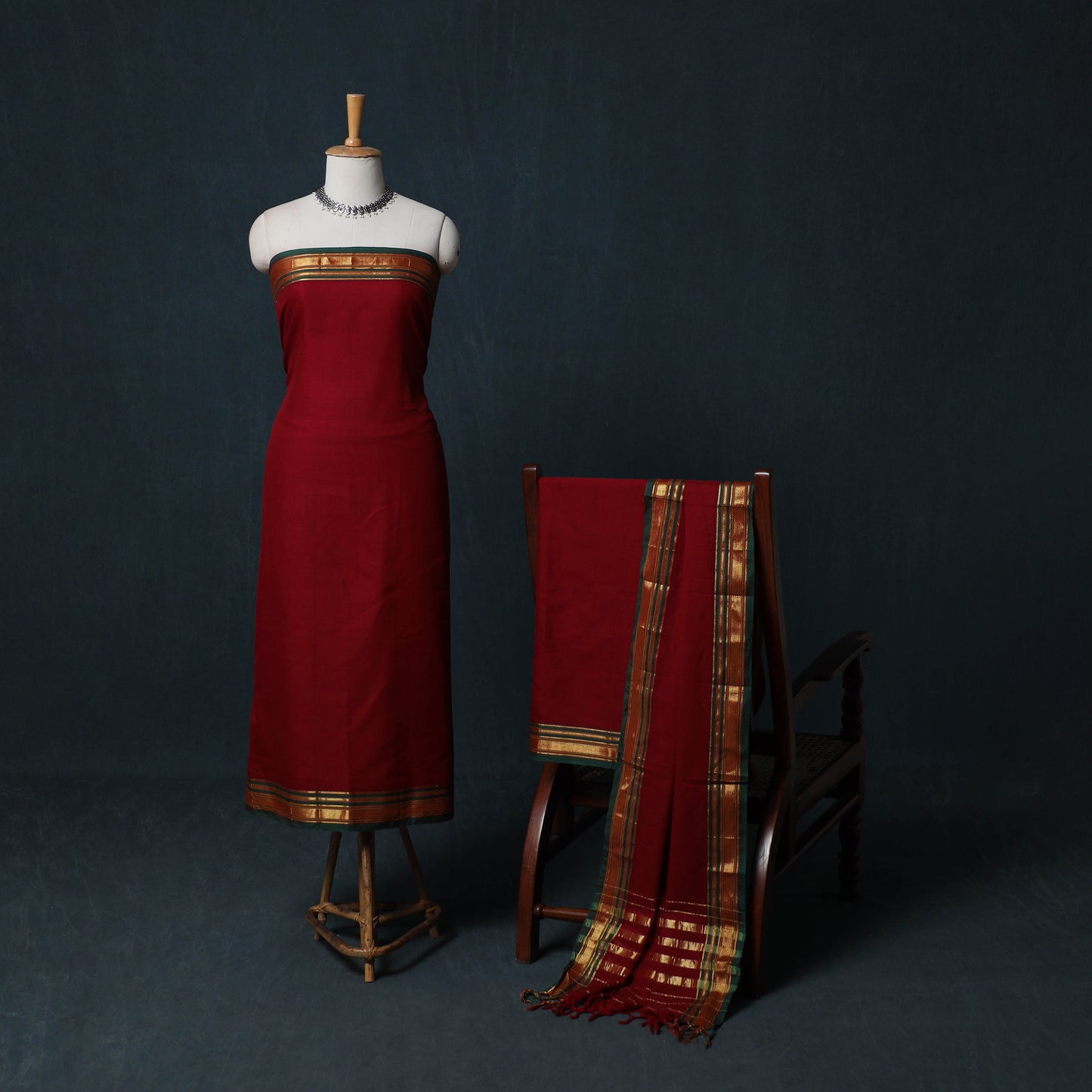 Dharwad Cotton 3pc Unstitched Dress Material Suit Set with Woven Zari Border 47