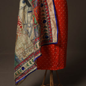 Bandhani Tie-Dye Cotton 2pc Unstitched Dress Material Kurta Set with Jewellery 06
