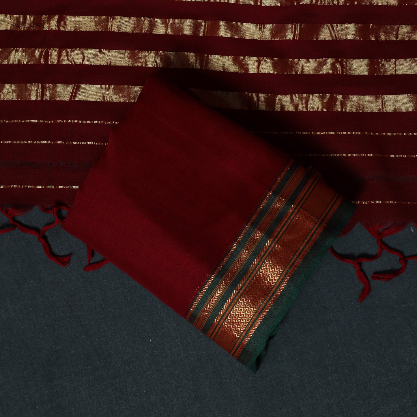 Dharwad Cotton 3pc Unstitched Dress Material Suit Set with Woven Zari Border 47