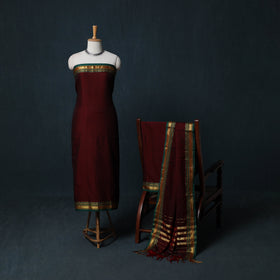 Dharwad Cotton 3pc Unstitched Dress Material Suit Set with Woven Zari Border 48