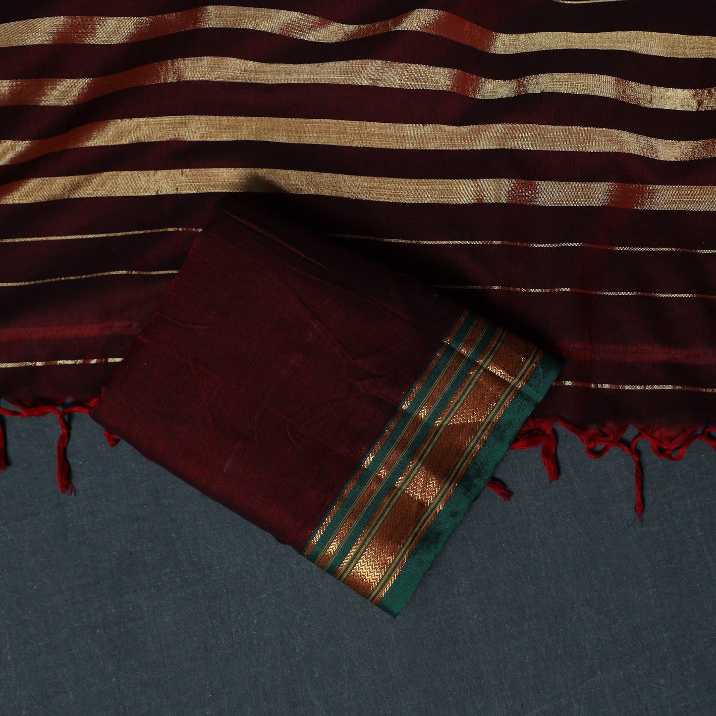 Dharwad Cotton 3pc Unstitched Dress Material Suit Set with Woven Zari Border 48