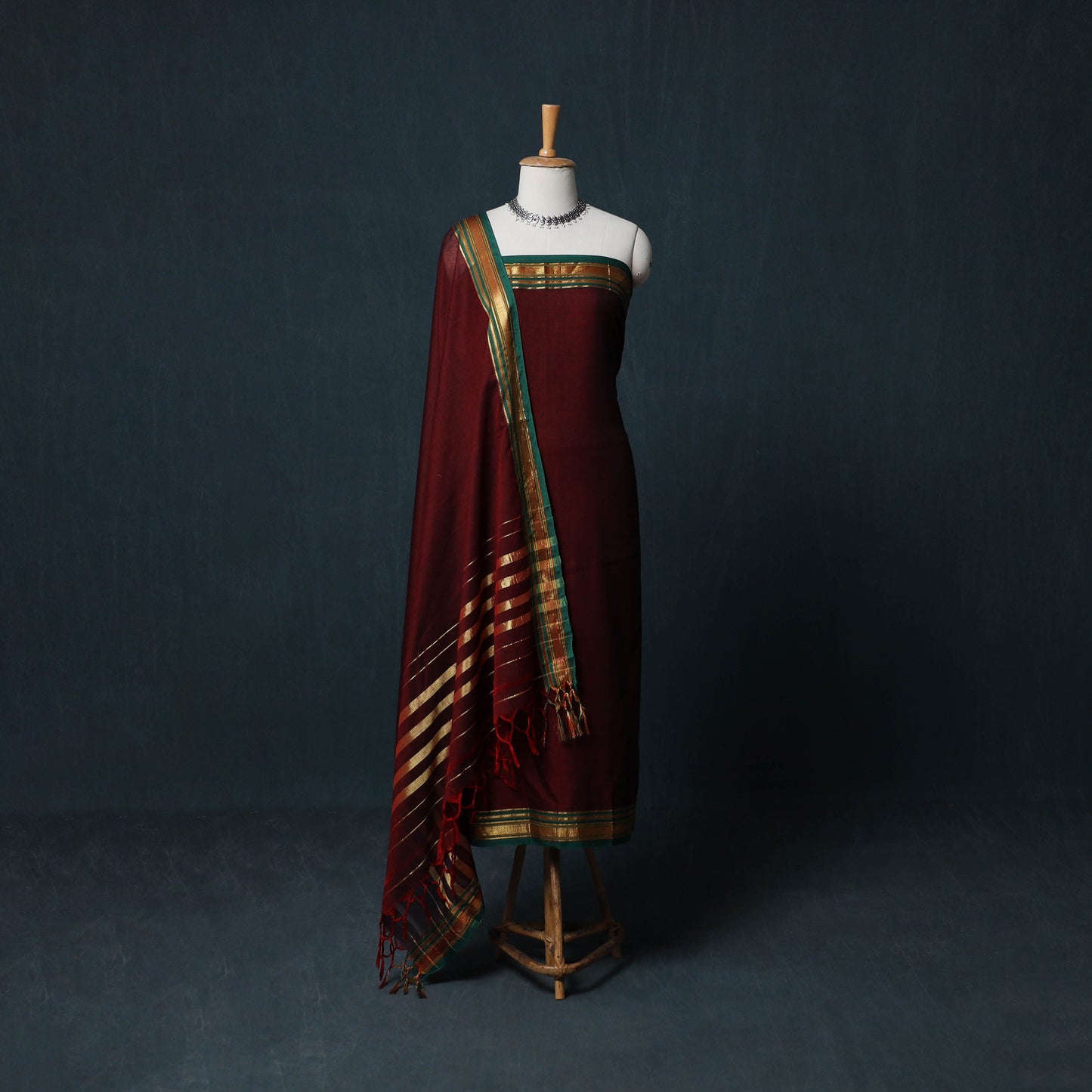 Dharwad Cotton 3pc Unstitched Dress Material Suit Set with Woven Zari Border 48