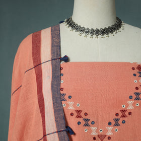 Kutch Bhujodi Handloom Kala Cotton 3pc Unstitched Dress Material Suit Set 03