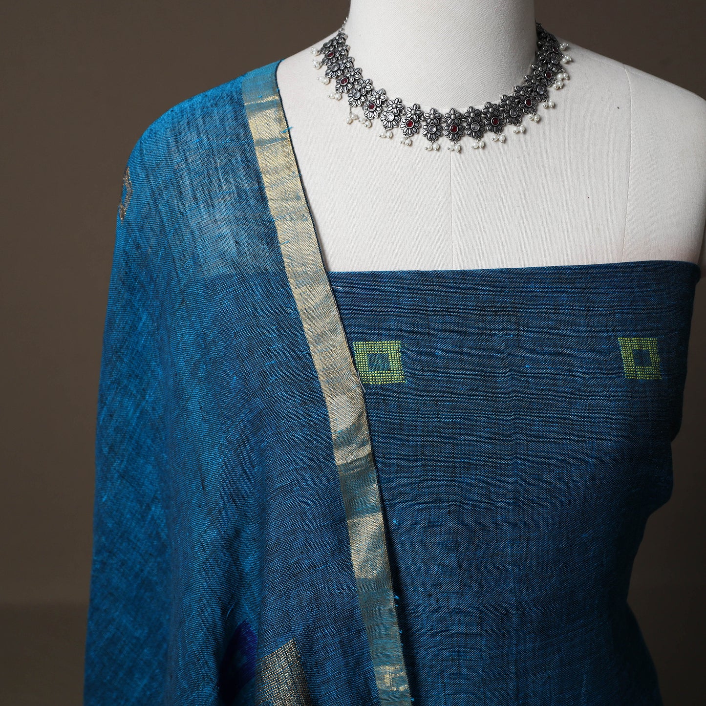Handwoven Phulia Jamdani Pure Linen 2pc Unstitched Dress Material Kurta Set 03