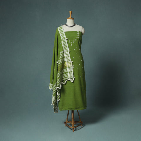 Kutch Bhujodi Handloom Kala Cotton 3pc Unstitched Dress Material Suit Set 01