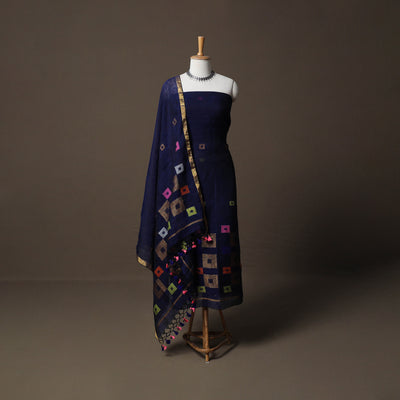 Handwoven Phulia Jamdani Pure Linen 2pc Unstitched Dress Material Kurta Set 01