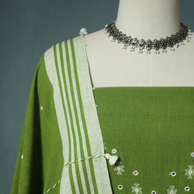 Kutch Bhujodi Handloom Kala Cotton 3pc Unstitched Dress Material Suit Set 01