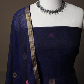 Handwoven Phulia Jamdani Pure Linen 2pc Unstitched Dress Material Kurta Set 01