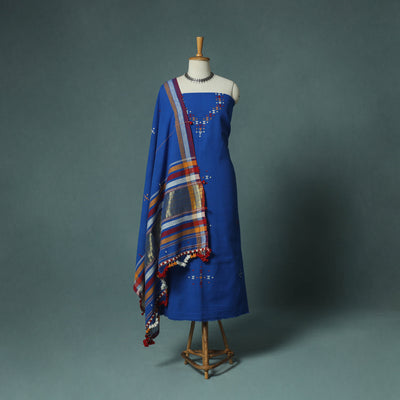 Kutch Bhujodi Handloom Kala Cotton 3pc Unstitched Dress Material Suit Set 02