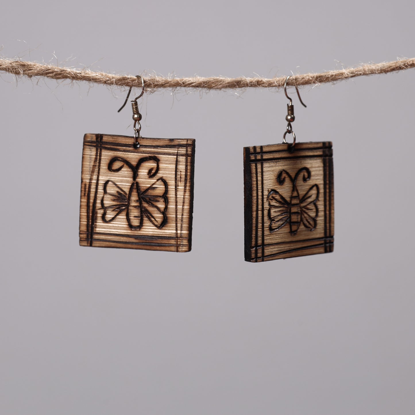 Hand Carved Bamboo Wooden Earrings