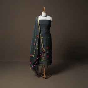 Handwoven Phulia Jamdani Pure Linen 2pc Unstitched Dress Material Kurta Set 02