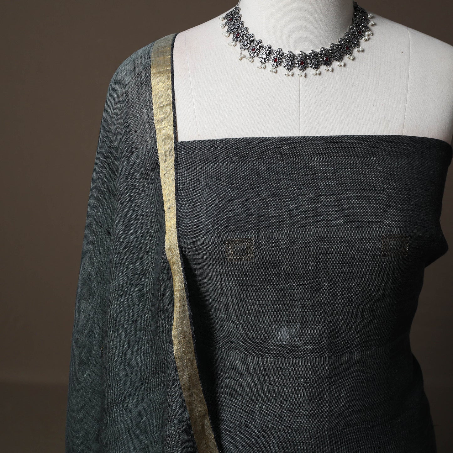 Handwoven Phulia Jamdani Pure Linen 2pc Unstitched Dress Material Kurta Set 02