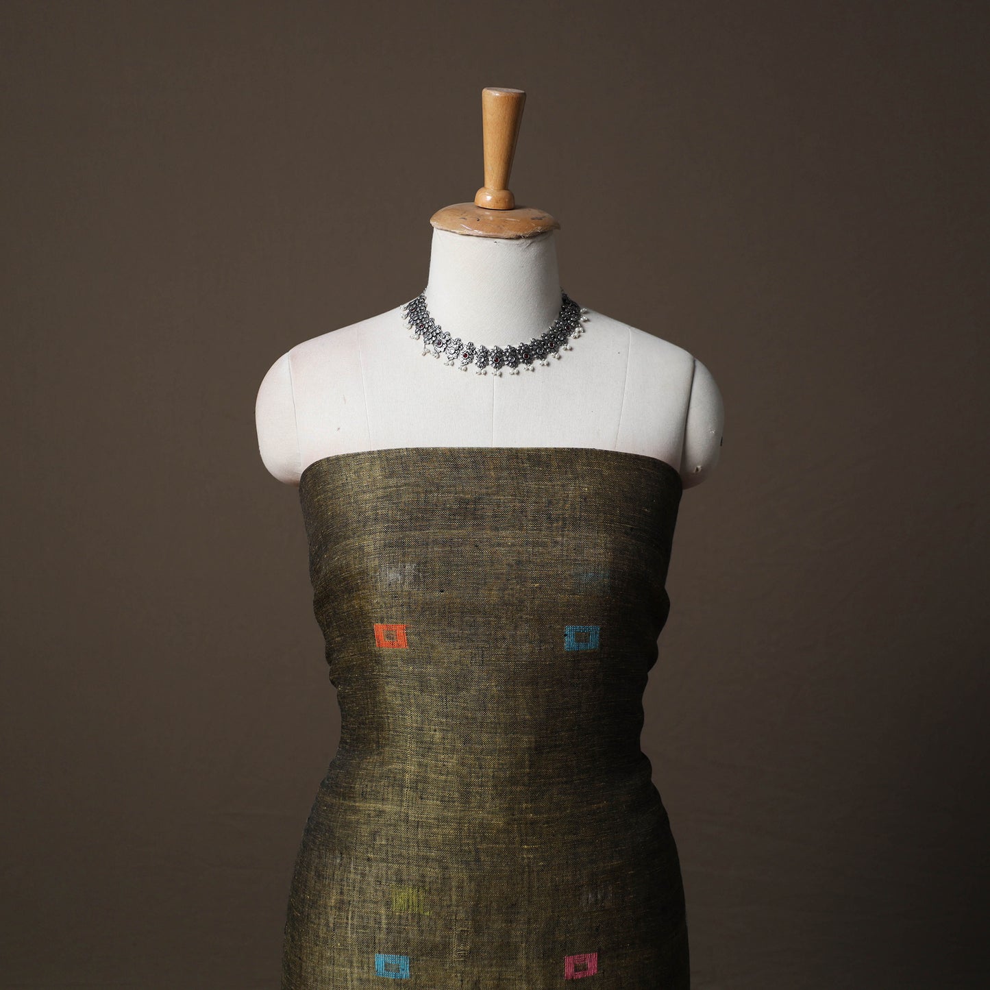 Handwoven Phulia Jamdani Pure Linen 2pc Unstitched Dress Material Kurta Set 04