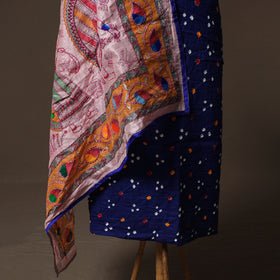 Bandhani Tie-Dye Cotton 2pc Unstitched Dress Material Kurta Set with Jewellery 11