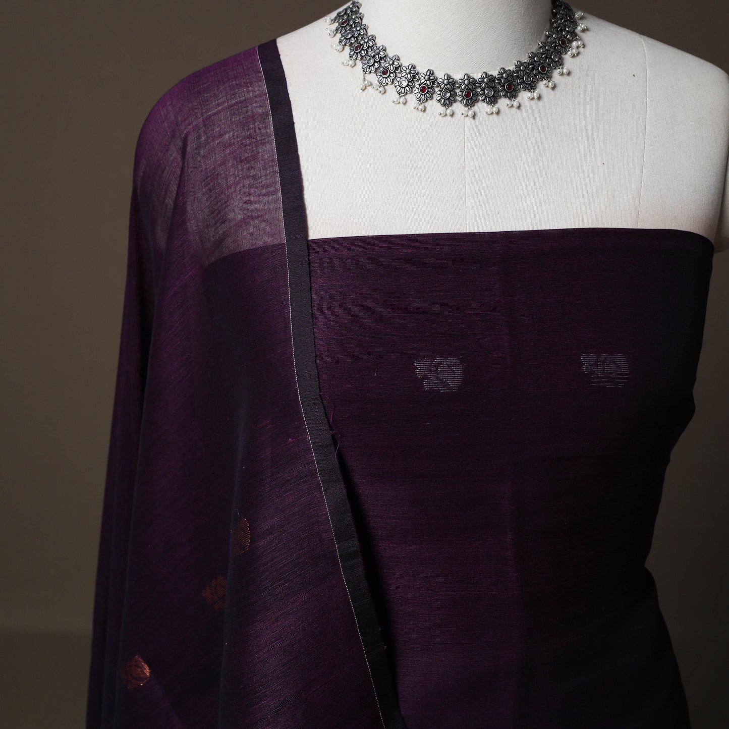 Handwoven Phulia Jamdani Pure Linen 2pc Unstitched Dress Material Kurta Set 05
