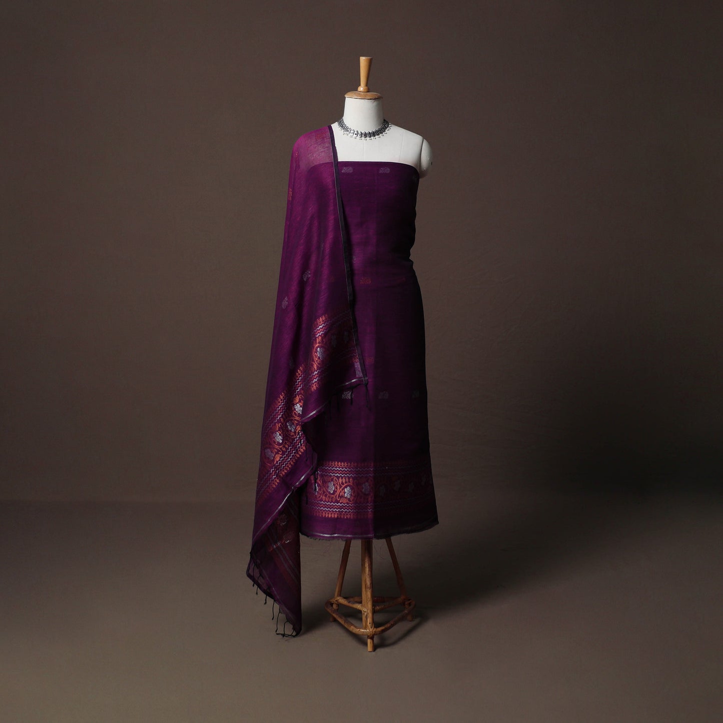 Handwoven Phulia Jamdani Pure Linen 2pc Unstitched Dress Material Kurta Set 07