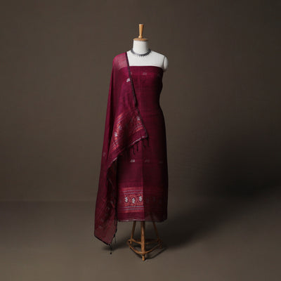Handwoven Phulia Jamdani Pure Linen 2pc Unstitched Dress Material Kurta Set 08