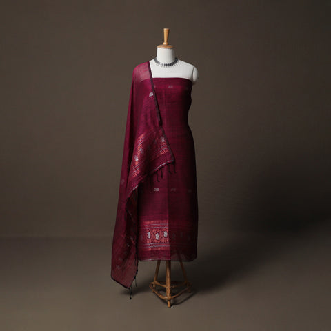 Handwoven Phulia Jamdani Pure Linen 2pc Unstitched Dress Material Kurta Set 08