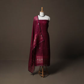 Handwoven Phulia Jamdani Pure Linen 2pc Unstitched Dress Material Kurta Set 08