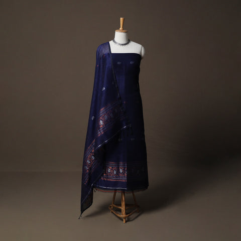 Handwoven Phulia Jamdani Pure Linen 2pc Unstitched Dress Material Kurta Set 09