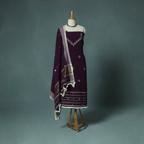 Kutch Bhujodi Handloom Kala Cotton 3pc Unstitched Dress Material Suit Set 01