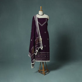 Kutch Bhujodi Handloom Kala Cotton 3pc Unstitched Dress Material Suit Set 01