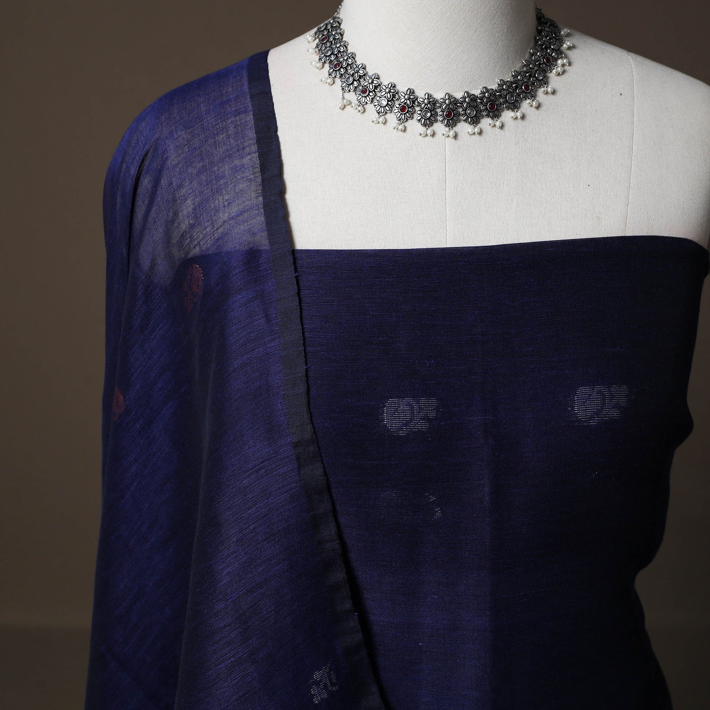 Handwoven Phulia Jamdani Pure Linen 2pc Unstitched Dress Material Kurta Set 09
