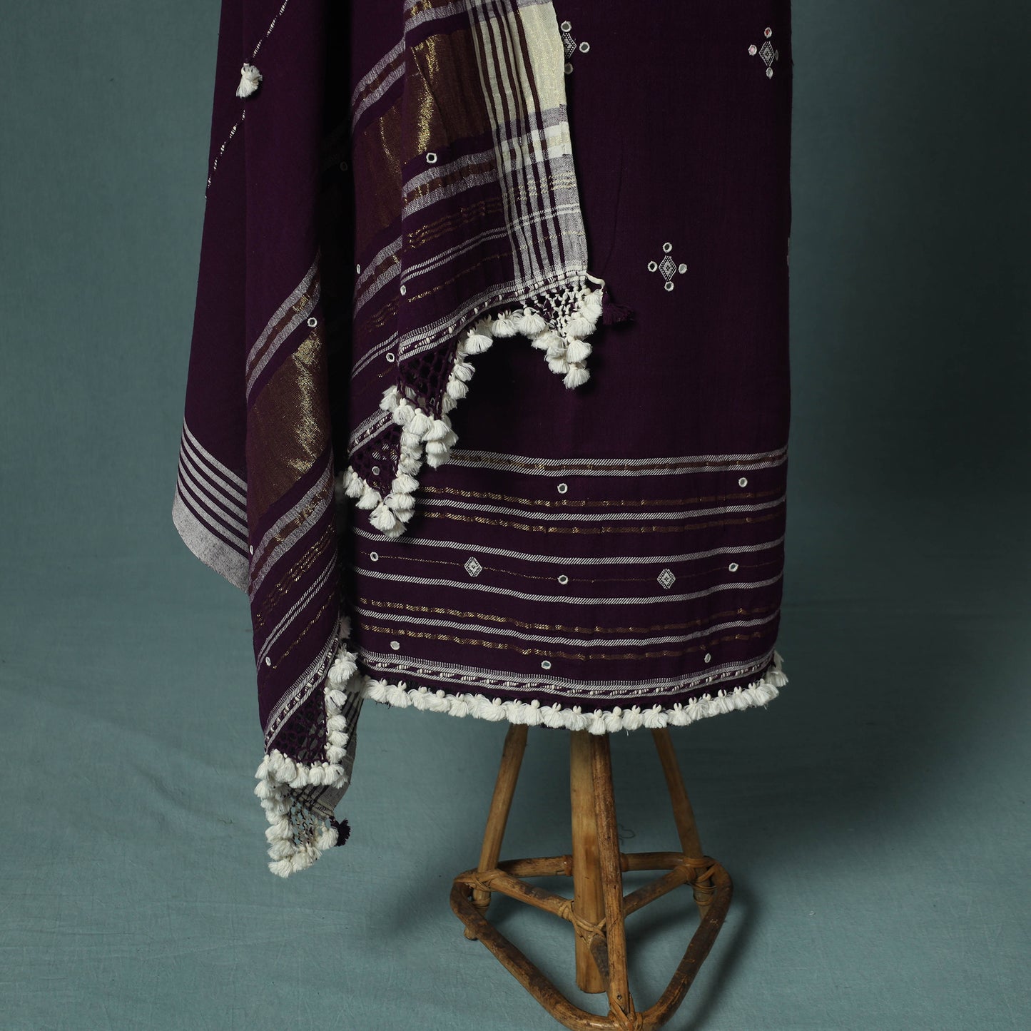 Kutch Bhujodi Handloom Kala Cotton 3pc Unstitched Dress Material Suit Set 01
